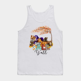 Happy Fall Yall Cute Cat And Pumpkins Autumn Tank Top